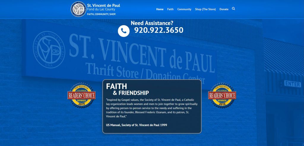 New St. Vincent de Paul website Fond du Lac, WI 54935.
