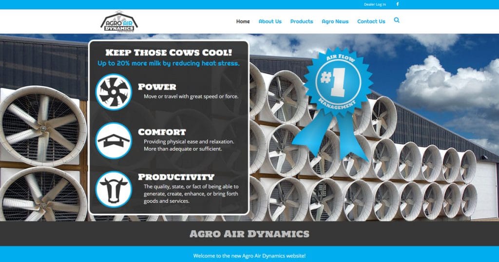New Agro Air Dynamics website Fond du Lac, WI 54935.